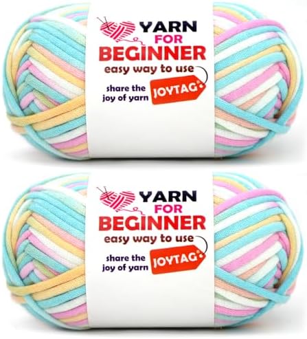 2 * 50g Rainbow Beginner Crochet Yarn for Crocheting and Knitting Multicolor Cotton Crochet Yarn for Beginners(Candy)