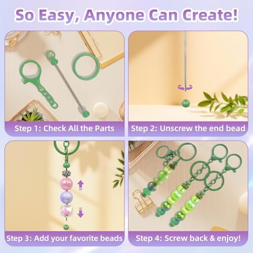 28 Pcs Beadable Keychain Bars - Keychain Making Kit Bulk - Metal Beaded Keychains for Crafting - Diy Key Chain Supplies - Blank Keychains Bars for Beads - Beadable Items (Green)