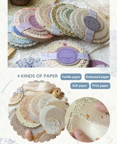 300Pcs Textured Scrapbook Supplies Kit, Round Edge Embossed Rice Paper