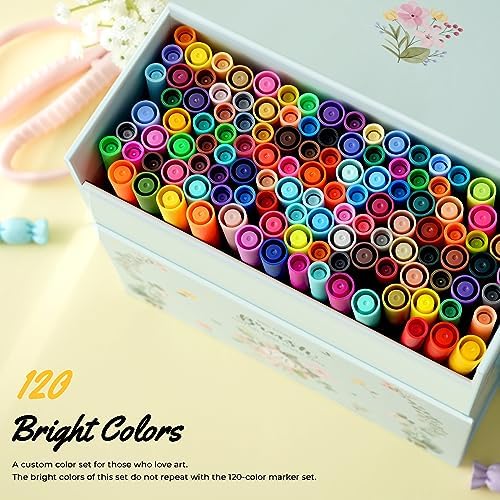Ohuhu Adult Coloring Book Markers 120 Color Dual Tip Water-Based-Maui-White | No Bleed Coloring Markers Fineliner & Brush Drawing Pens Art Pens for Kids Adults Sketch Journal