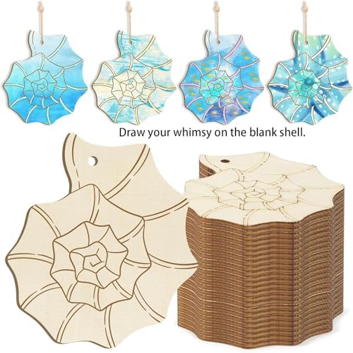 Blank Shells to Decorate, 10pcs Mother's Day Wooden Ornament 3.5x3.1 in Used for Painting and Decoration DIY Technology, Hanging skrnrhrery