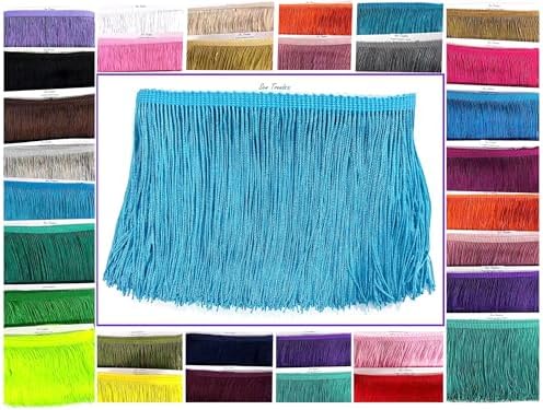10 Yards of 4" Long Chainette Fringe Thread Yarn Tassel Trim Braid Fringe for Crafts Sewing and Decor-Sky Blue