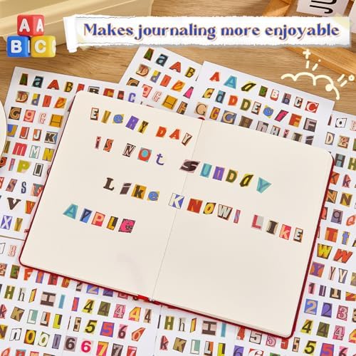800 Pcs Magazine Letter Stickers for Scrapbooking, Vintage Number Alphabet Stickers, Waterproof Small Adhesive Letters for Junk Journal
