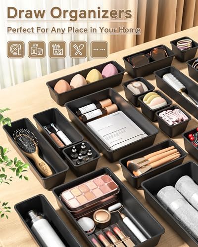 KEMETHY 25 PCS Plastic Drawer Organizers Set, 4 Sizes Vanity Organizer