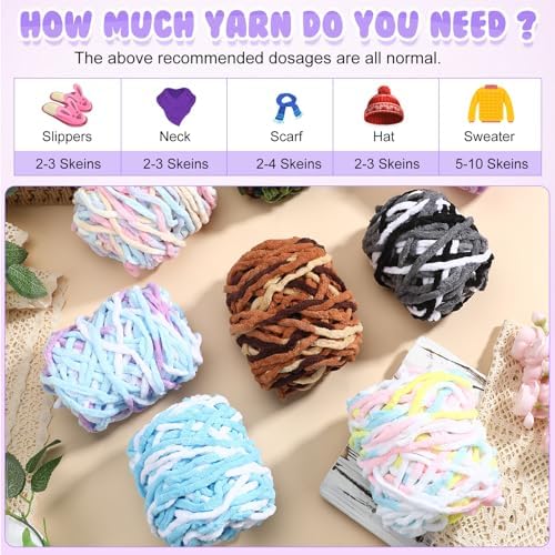 Buryeah 8 Pack Chunky Chenille Yarn for Crocheting, Gradient Colors