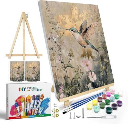 WUDWL Paint by Numbers Kit for Adults Framed Canvas, with Wooden Easel