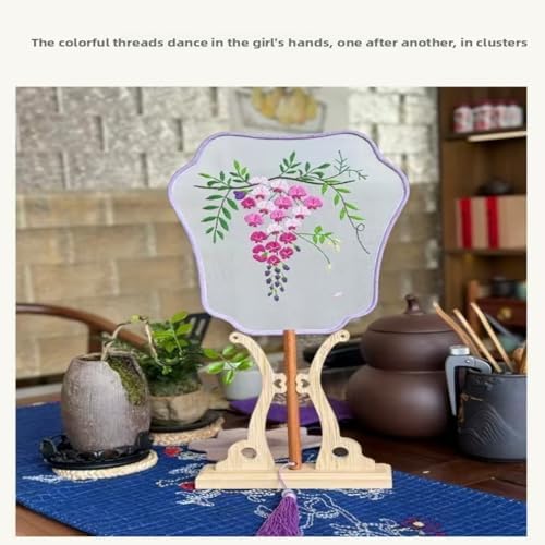 QIZUOLIFE Embroidery Fan Kit for Beginners, pre-Printed Wisteria Pattern