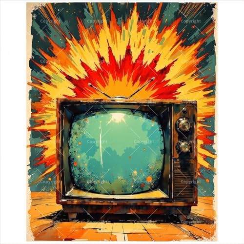 Retro TV Art Paint by Numbers Kit for Adults - DIY Explosion of Color TV Painting on Canvas 8x12In, Framed Acrylic Paint Set, Suitable for Beginners, Vintage Pop Culture Art for Home Decoration