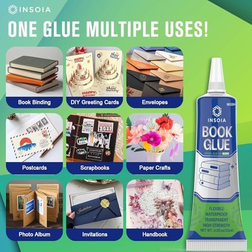 INSOIA Book Glue, 15ml x 2, Clear & Flexible, for Repair and Crafts