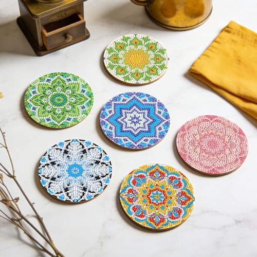 Leatrice Mandala Diamond Art Coasters Set Diamond Painting Kits for Adults