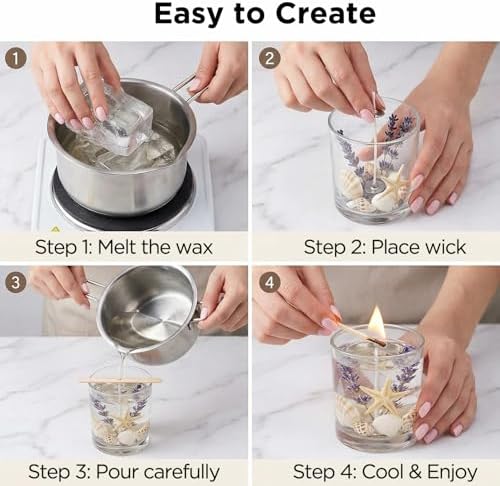 Clear Gel Wax for Candle Making - 1.1LB (500g) Transparent Jelly Candle Wax with Wicks, Wick Stickers & Holders - Non-Toxic, Unscented DIY Gel Wax for Beginners & Crafters