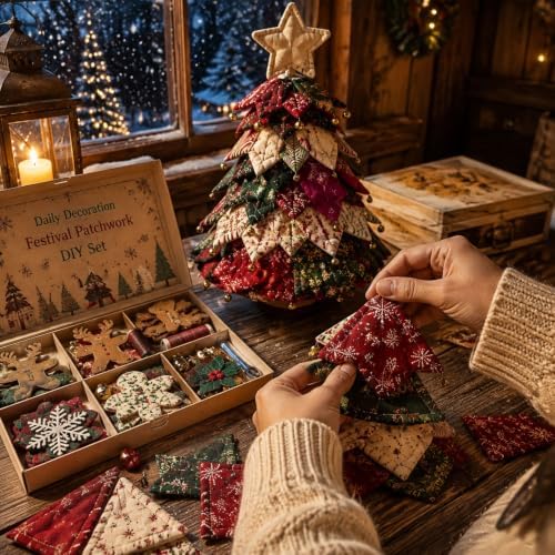 DIY Quilted Christmas Tree Kit, 3D Padded Fabric Sewing Craft Set (Pumpkin)