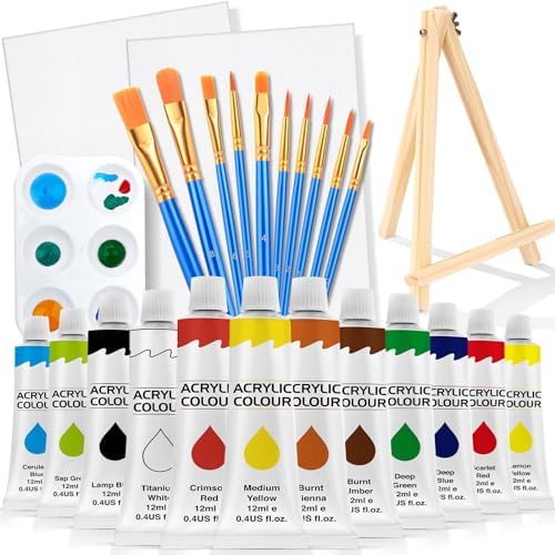 ESRICH 26 PCS Acrylic Paint Set with 12 Colors Acrylic Paints