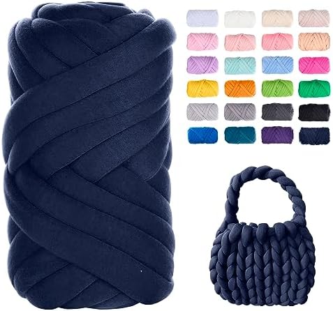 JeogYong Chunky Yarn for Hand Knitting, 1.1lb/20 Yards Arm Knitting Bulky Giant Tubular Yarn for Bags, Baskets, Pillows, Pet Nests, DIY Crafts (Navy Blue)