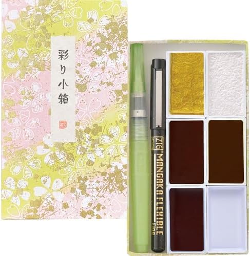 Kuretake Irodori Kobako Sakura Watercolor Paint Set with Brush Pens, Japan