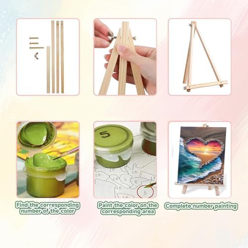ICYANART 4 Pack Beach Paint by Numbers for Adults with Framed and Easel