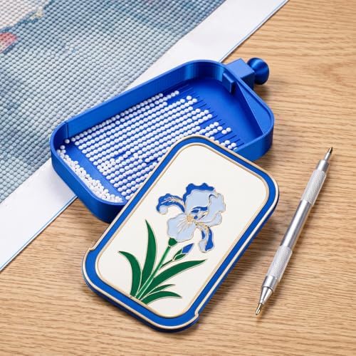 RaySoar 3D Printed Diamond Art Trays with Lids, High Edge Anti-Spill Rhinestone Tray with Exquisite Pattern for Diamond Art Accessories - Royal Blue