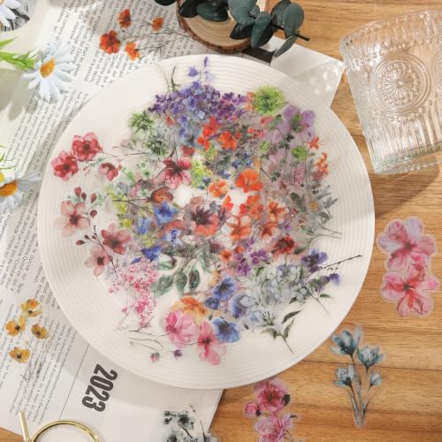 50PCS Transparent Natural Flower Stickers for Scrapbook Supplies | PET Pressed Flower Stickers for Scrapbooking, DIY Craft, Journal, Water Bottle, Laptop, Card Making