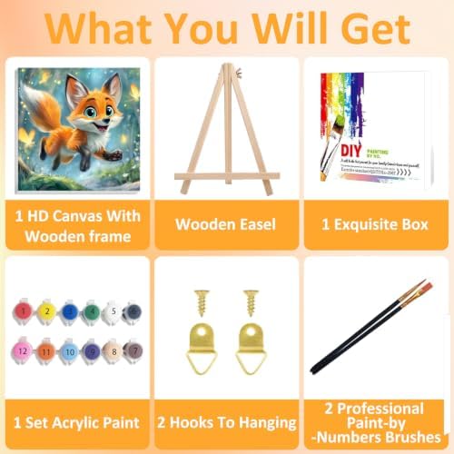 Mandun Fox Paint by Numbers Kit for Kids, 8x8 inch