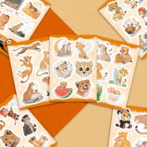 100Pcs Cheetah Stickers for Water Bottle, Laptop - Cheetah Gifts, Party Supplies & Decorations - Animal Stickers, Decals - Gift for Women & Men