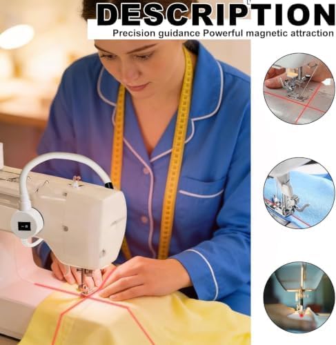 Magnetic Positioning Quilting Light for Sewing Machine, 3-in-1 Magnetic Seam Guide, Sewing Light Guide for Straight Stitching, Crosshairs and Dot Illumination Heads, Hands-Free Precision Sewing