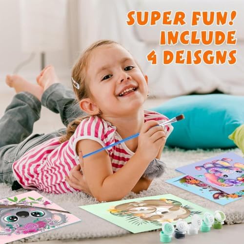bleihum 4 Pack Paint by Numbers for Kid Ages 4-8 Animals 8x8inch