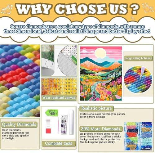 EIBEILI Square Drill Diamond Art Kits for Adults, Mountain Flower Diamond Painting Kits for Beginner DIY 5D Full Drill Diamond Dots Crafts for Home Wall Decor Gifts 12x16 Inch