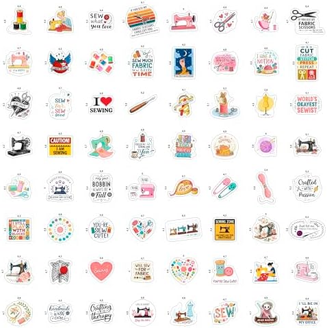 100Pcs Sewing Stickers and Decals for Water Bottle, Scrapbooking and Laptop - Sewing Party Supplies & Gifts - Quilting Stickers, Vinyl Decals - Gift for Women & Men