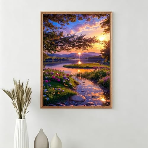 ckdiluy Landscape Diamond Art Kits for Adults Beginners, 5D DIY Sunset Diamond Painting Kits, Full Round Drill Diamonds Dots Gem Art Crystal, Home Wall Decor 12X16 Inch