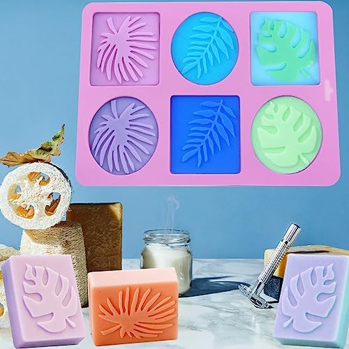 Tropical Leaf Soap Molds, 2 Pack Leaf Embossed Silicone Mold 12-Cavity | Rectangle & Ellipse Shapes Soap Bar Mold for Candle Lotion Bath Bombs Resin, Non-stick Baking Molds, Hawaii Style Design