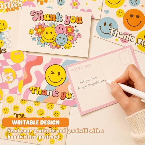 64 Pcs Thank You Cards, Postcards for Mailing Blank Note Greeting Cards, Employee Appreciation Cards, Smiley Face Postcards for Kids Adults Teachers Students, 4×6 In