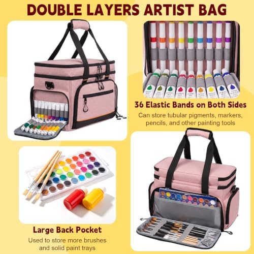 2 Layer Acrylic Paint Storage Bag for 32 Bottle(2 oz) Acrylic Paint