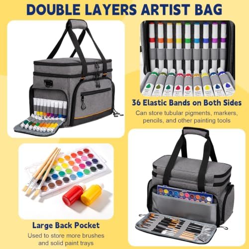 2 Layer Acrylic Paint Storage Bag for 32 Bottle(2 oz) Acrylic Paint