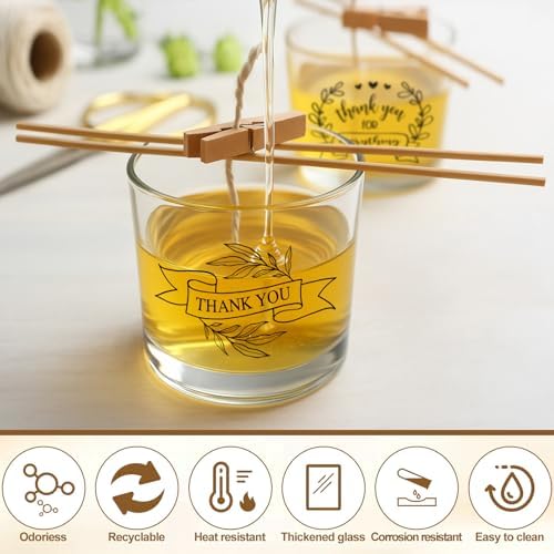 Ziliny 10 Pcs Thank You Heart Glass Candle Jars Empty Containers Bulk 7 oz Glass Jars with Cork Lids Tins for Holiday Candle Making Storing Biscuits Tea Party Favors