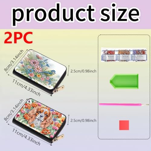 DDGYP 2PCS PU Leather Dog Butterfly Diamond Art Kits Zipper Card Holder