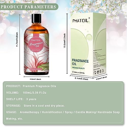 PHATOIL Japanese Magnolia Fragrance Oil for Diffuser Aromatherapy 3.38FL.OZ | Long Lasting Scented Oils For Humidifier, Air Freshener, DIY Soap Candle, Scent Project Making, Aroma Oil for Home Freshening