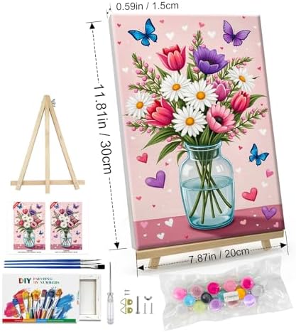 ATDMS Paint by Numbers Kit for Adults with Easel Flowers Paint by Number with Frame Floral Paint by Number with Easel DIY Acrylic Oil Painting Kits for Gift Home Wall Decor 8x12 Inch