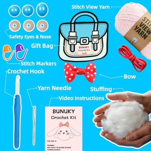 BUNUKY Crochet Kit for Complete Beginners - DIY Starter Kit to Make a Cute Puppy | Step-by-Step Video Tutorials for Easy Learning | Creative Craft Gift for Christmas, Adults, Teens (Peach Bunny)