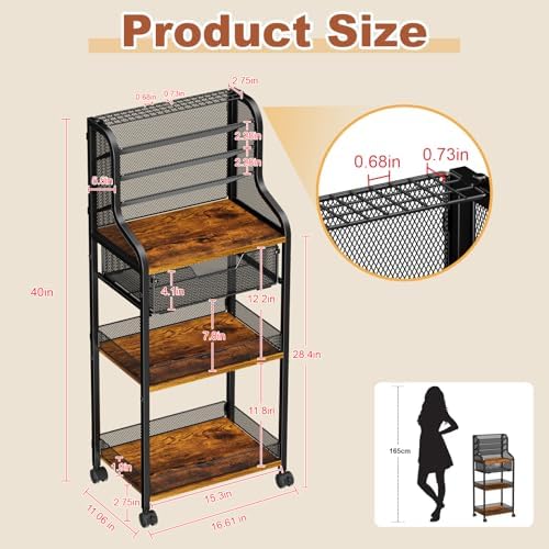Large 7-Tier Rolling Utility Cart with Drawer, 40in Tall Metal Craft & Art Storage Organizer with Lockable Wheels, Storage for Art Studio, Drawing Room, Paints & Supplies