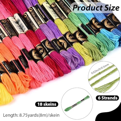 18 Skeins 157.5 Yards Colorful Cross Stitch Floss for Sewing DIY