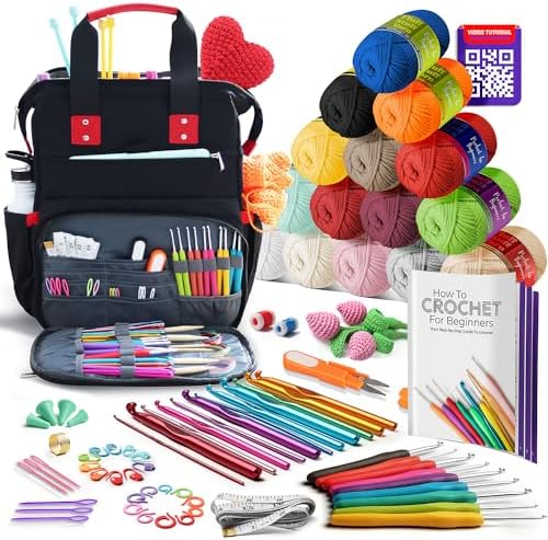 Crochet Kit for Beginners Adults and Kids - Beginner Crochet Kit for Adults with Step-by-Step Video Tutorials, Amigurumi and Crocheting Kit, Crochet Starter Kit with Beginner Yarn and Crochet Backpack