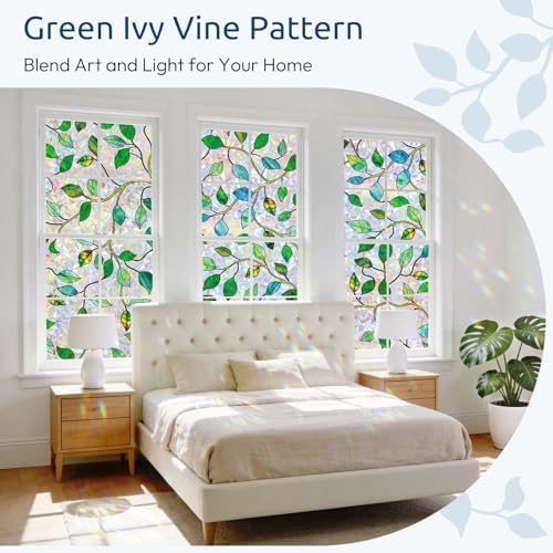 rabbitgoo Window Privacy Film Rainbow, Green Leaf Vine, 35.4" x 78.7"