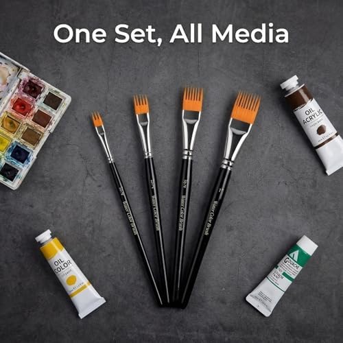 4Pcs Comb Artist Brush Set,Professional Synthetic Squirrel Hair Rake Brushes for Textured Art, Acrylic Paint Brush Sets for Artists, Creating Wood Grain, DIY Crafts & Greeting Cards
