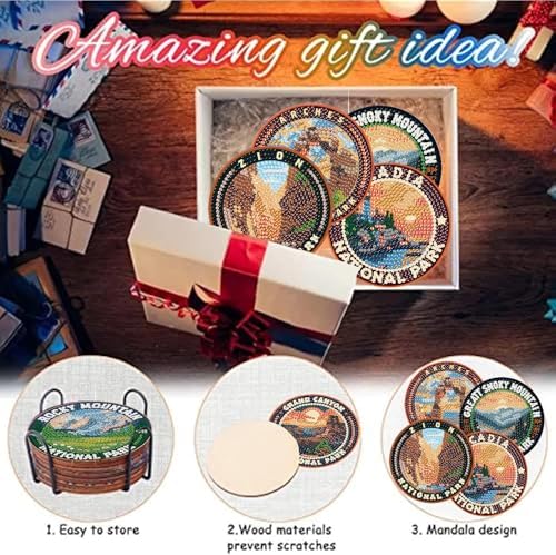 8 Pcs National park Diamond Art Coasters Kits,Diamond Painting Coasters ﻿ ﻿