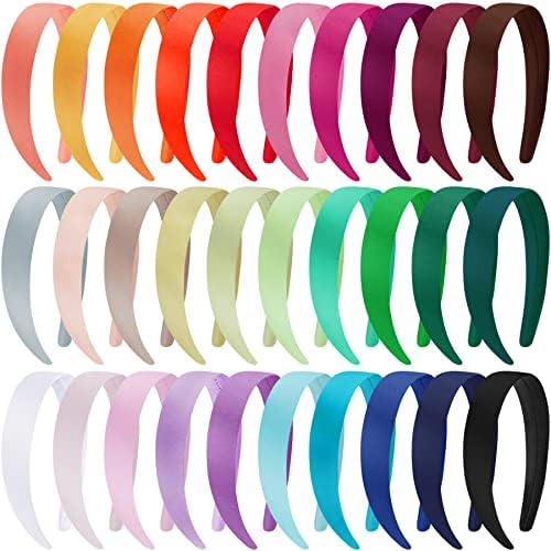Duufin 30 Pieces Satin Headbands for Girls Women 1 Inch Headband Crafts DIY