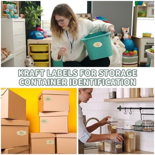 300 Pcs Kraft Labels Stickers, 1.2x2 Inch, 3 Decorative Designs, Writable for Gift Wrapping, Pantry Storage, Jars & Wedding Decor