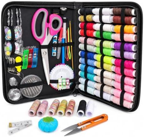 Sewing Kit for Adults, Complete Mending Essentials with Sharp Tailor Scissors & 43XL Sewing Thread Spools, Portable Hand Sewing Tool Set for Beginner Adult Home Outdoor Use