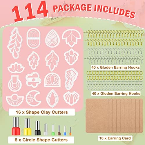 Kajaia 114 Pcs Polymer Clay Earring Cutters Bohemian Polymer Clay Cutters for Earrings Set Jewelry Making Supplies for Women Craft DIY