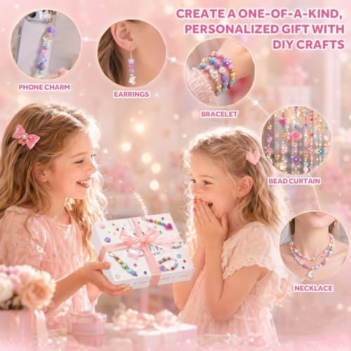 Fcoget 850pcs Beaded Keychain Making Kit,DIY Bead Keychain Making Kit, Bracelet Bag Charm Kit,with Acrylic Letter Pony Beads & Unicorn Crafts Jewelry Making Kit Gifts