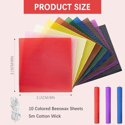 QUYLIXX 20 Pcs Beeswax Candle Making Kit, Natural Beeswax Sheets for Candle Making Rolling Kits (Bright Color, 8 x 8 inch)